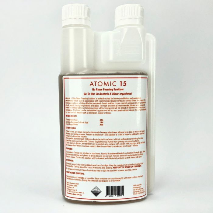 Atomic 15 - Foaming Sanitiser - No Rinse - Distilling & Brewing