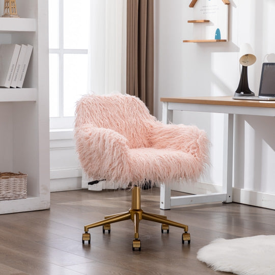 Pink colour - Office Chair Fur Modern Swivel Desk Chair For Women And Girls-Pink