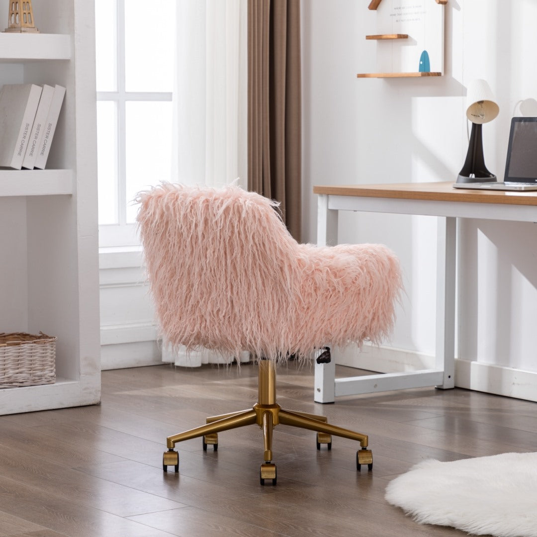 Office Chair Fur Modern Swivel Desk Chair For Women And Girls-Pink