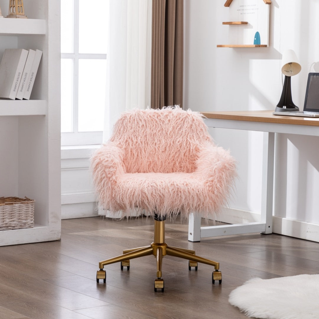 Office Chair Fur Modern Swivel Desk Chair For Women And Girls-Pink