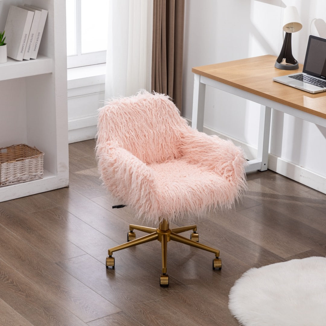 Office Chair Fur Modern Swivel Desk Chair For Women And Girls-Pink