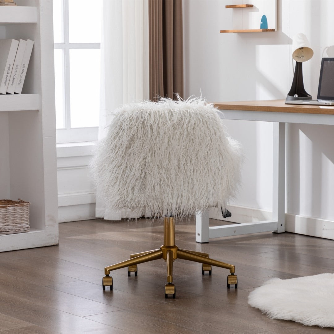 Office Chair Fur Modern Swivel Desk Chair For Women And Girls-White