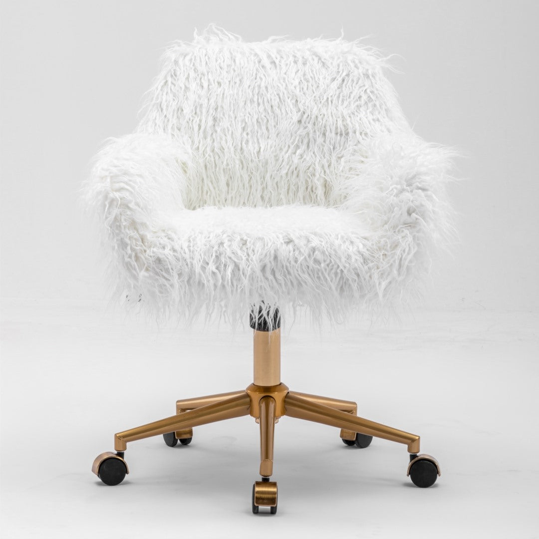 Office Chair Fur Modern Swivel Desk Chair For Women And Girls-White