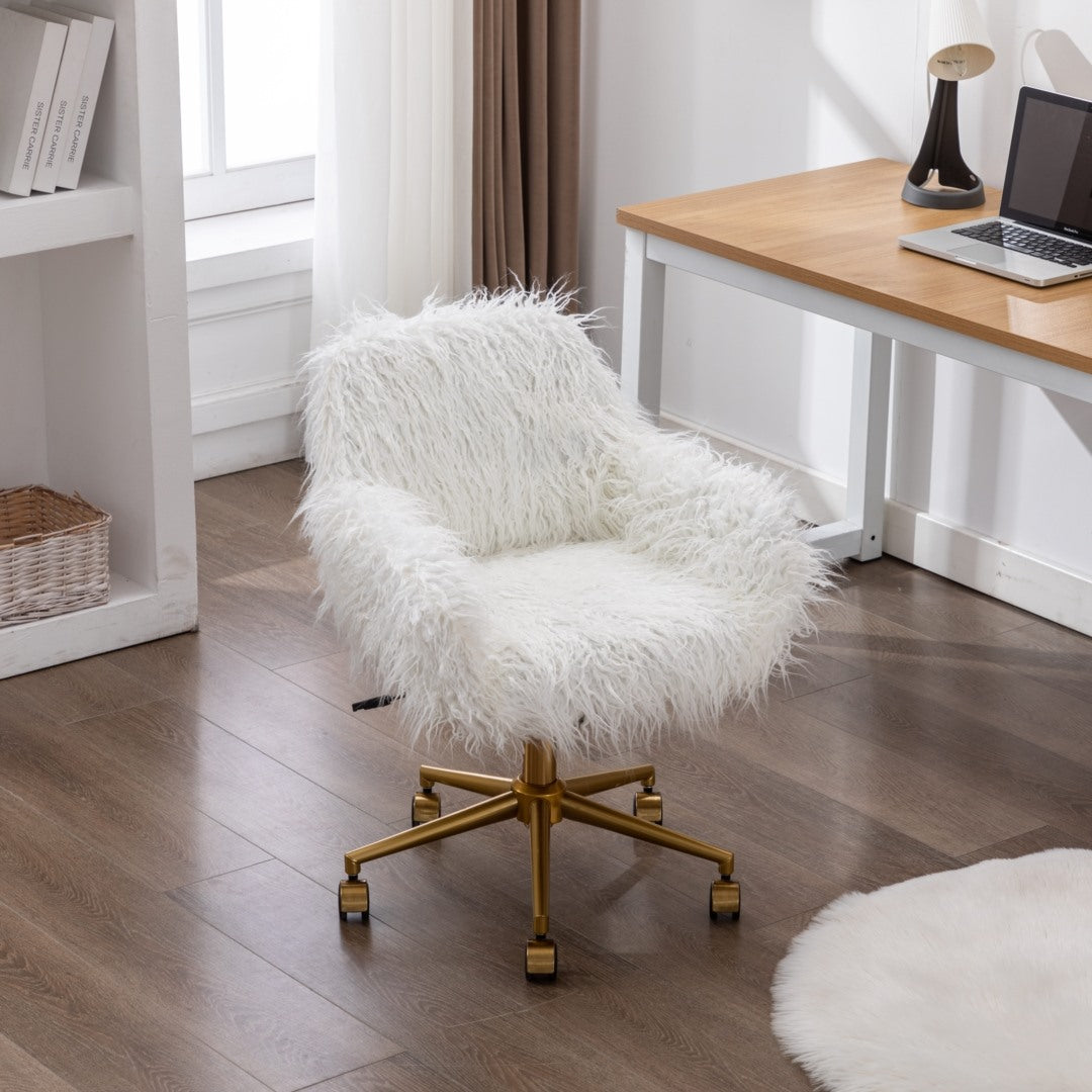 Office Chair Fur Modern Swivel Desk Chair For Women And Girls-White