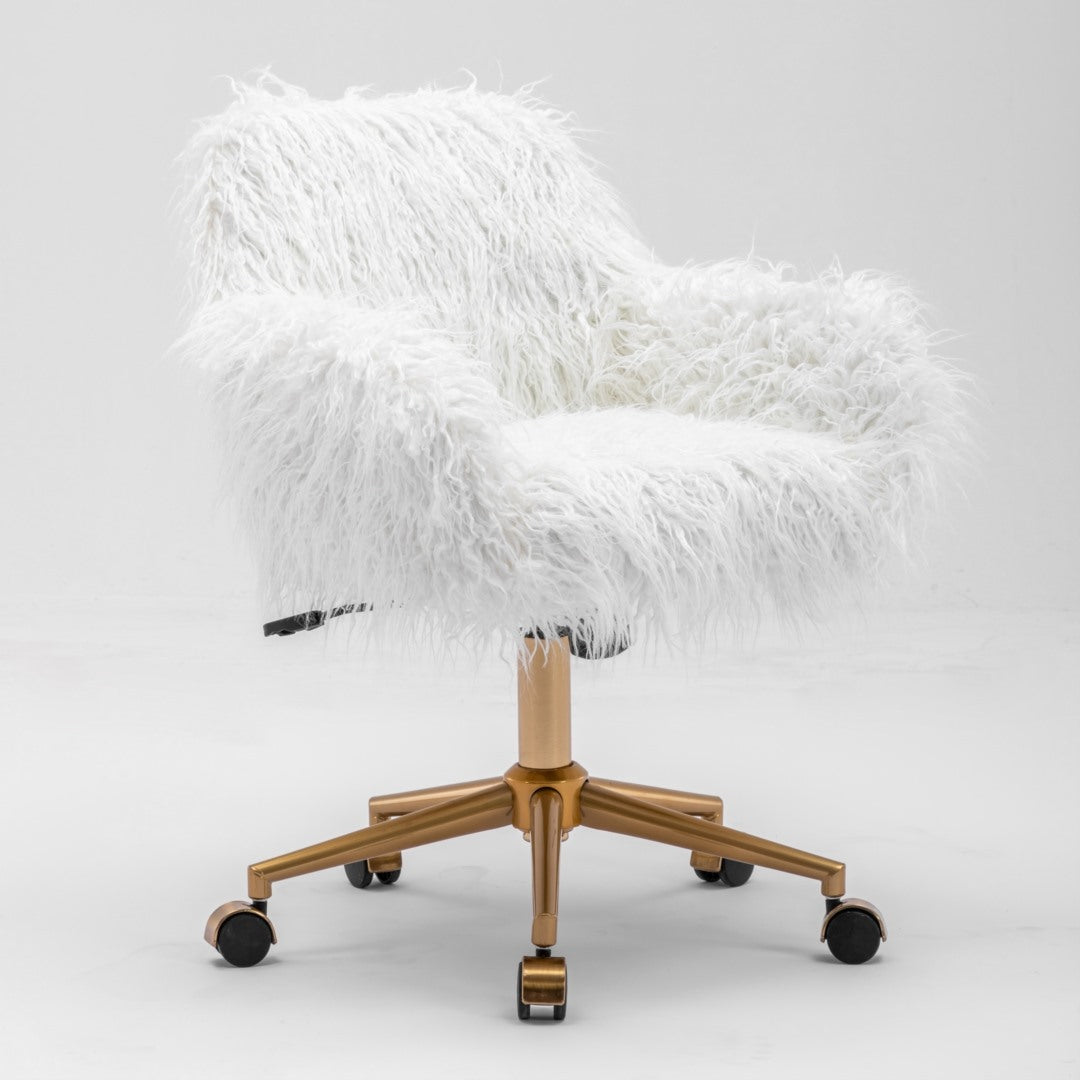Office Chair Fur Modern Swivel Desk Chair For Women And Girls-White