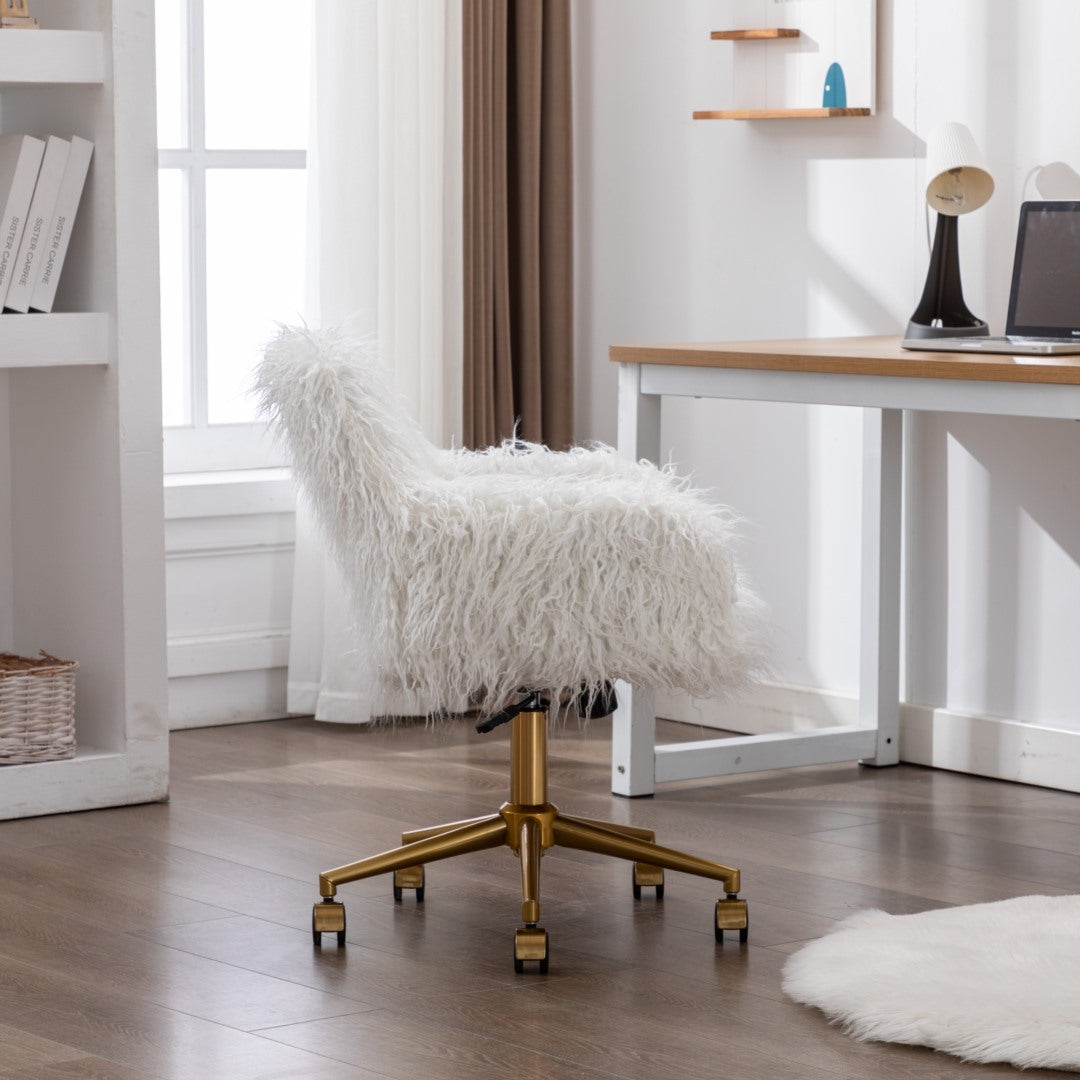 Office Chair Fur Modern Swivel Desk Chair For Women And Girls-White