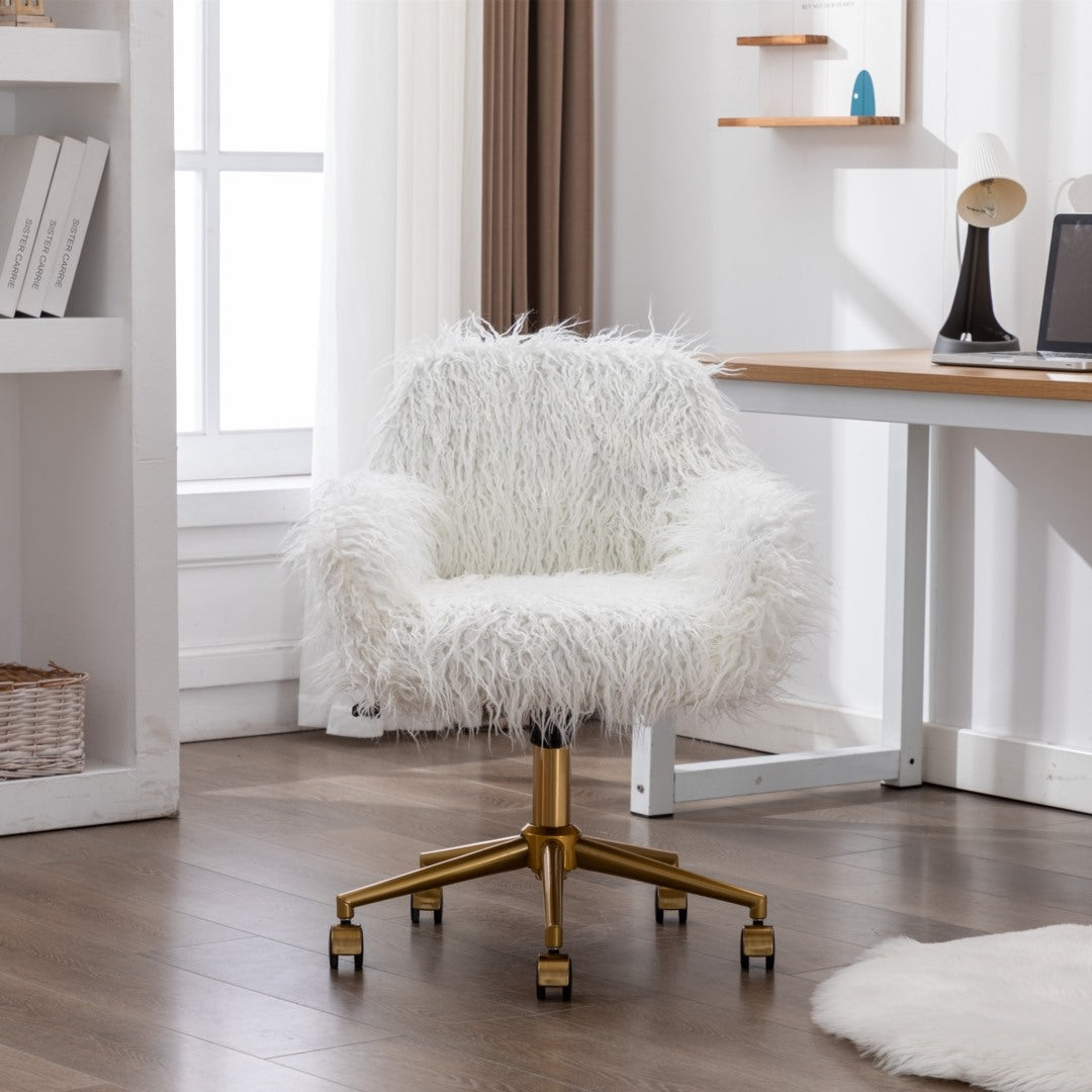 Office Chair Fur Modern Swivel Desk Chair For Women And Girls-White