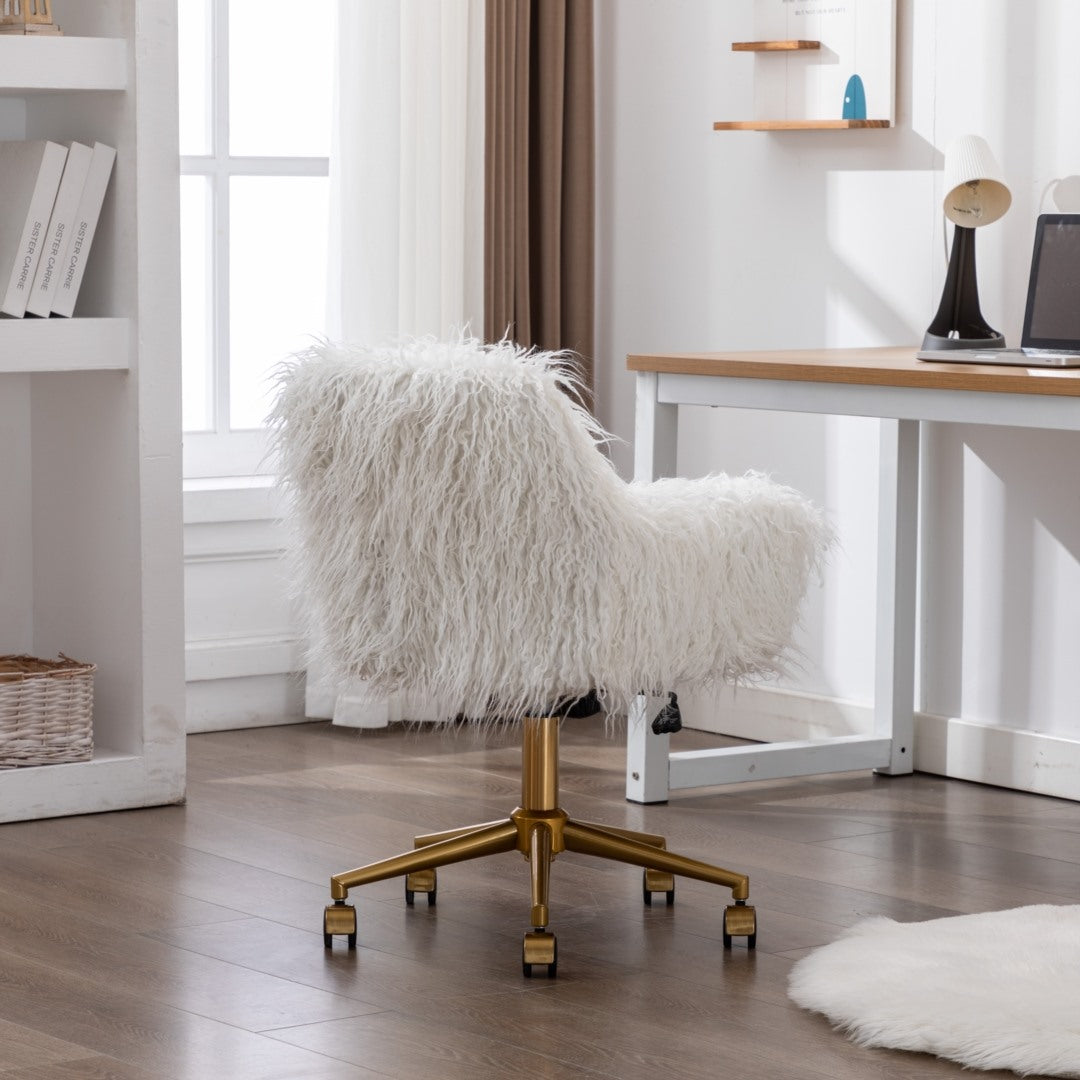 Office Chair Fur Modern Swivel Desk Chair For Women And Girls-White