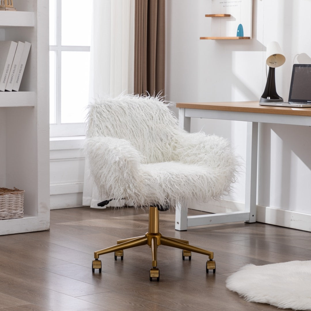 Office Chair Fur Modern Swivel Desk Chair For Women And Girls-White