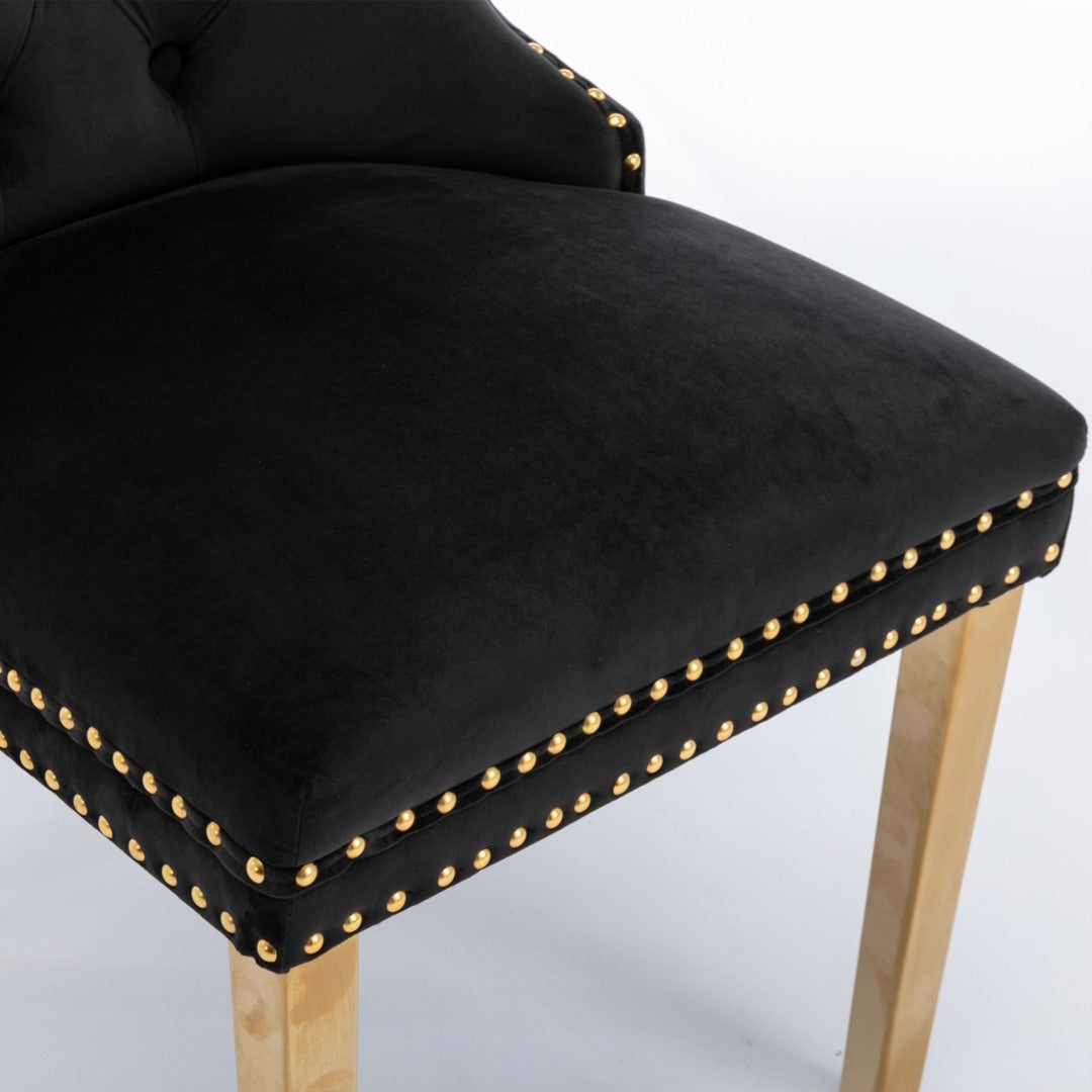 Elegant Velvet Dining Chairs with Golden Metal Legs in Black