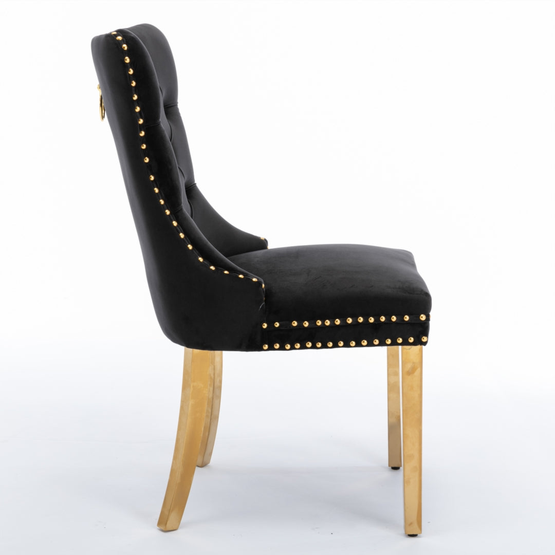 Elegant Velvet Dining Chairs with Golden Metal Legs in Black