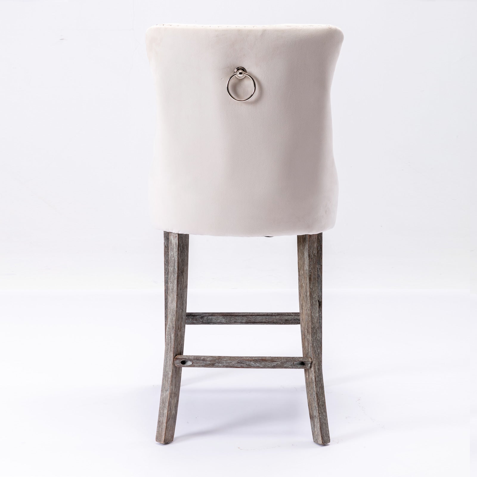 4X Velvet Bar Stools With Studs Trim Wooden Legs Tufted Dining Chairs