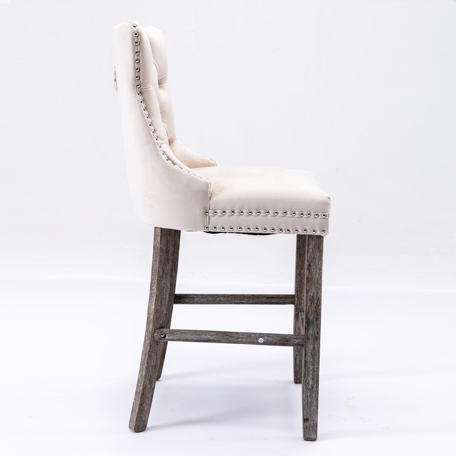 4X Velvet Bar Stools With Studs Trim Wooden Legs Tufted Dining Chairs