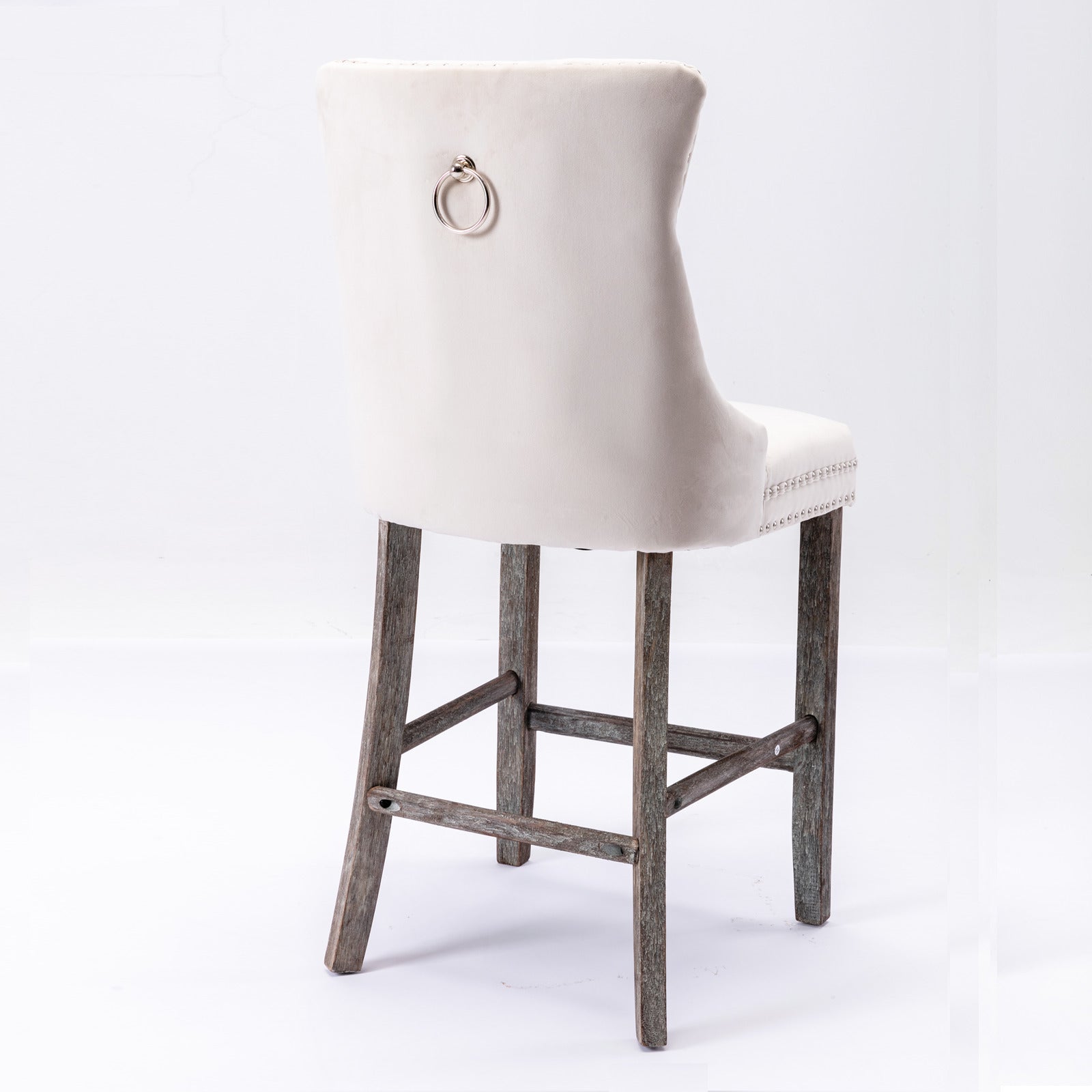 4X Velvet Bar Stools With Studs Trim Wooden Legs Tufted Dining Chairs