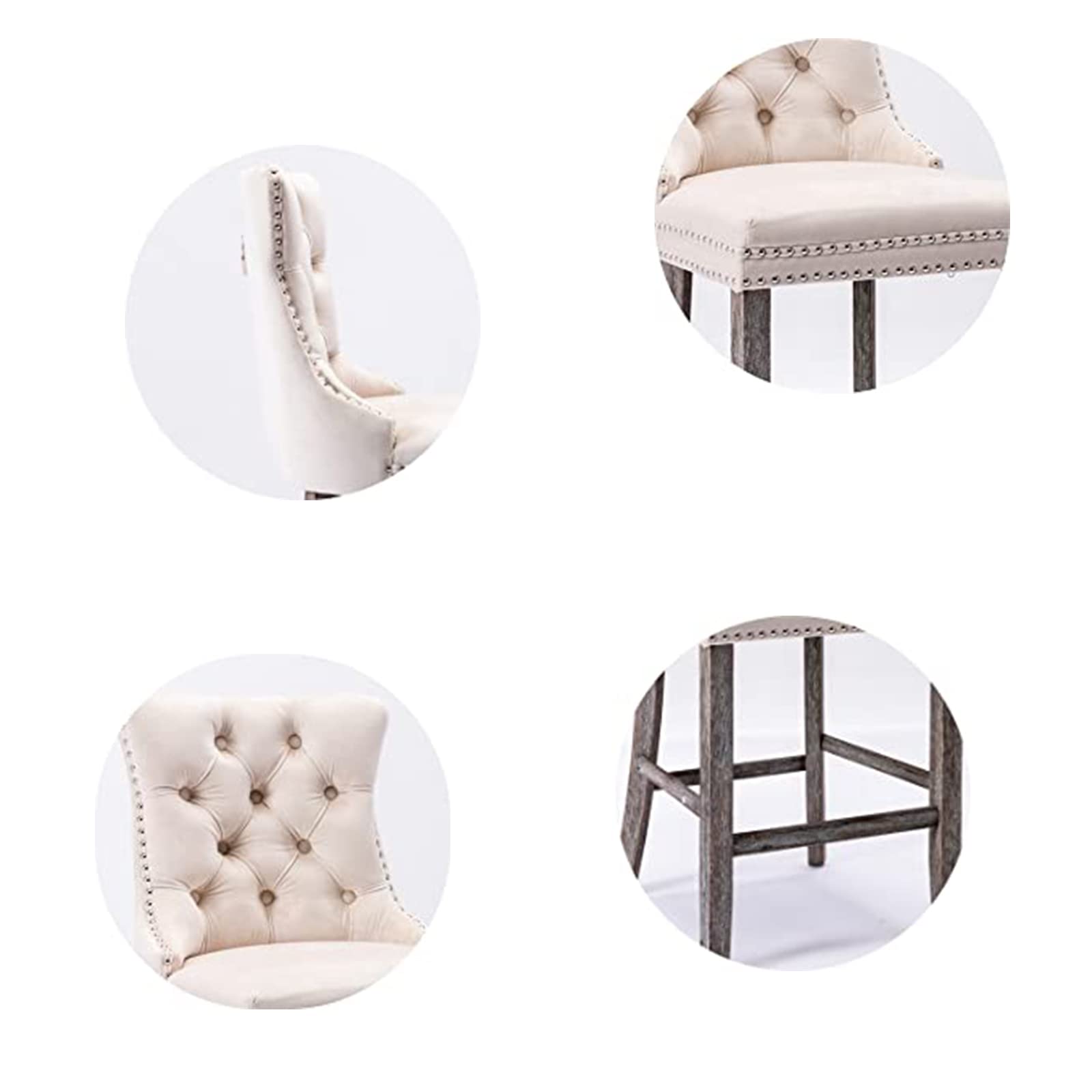 4X Velvet Bar Stools With Studs Trim Wooden Legs Tufted Dining Chairs