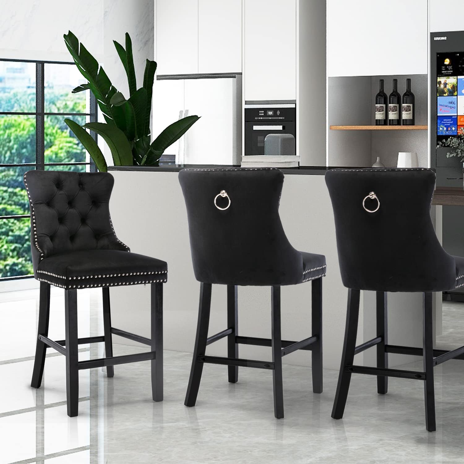 Velvet Bar Stools With Studs