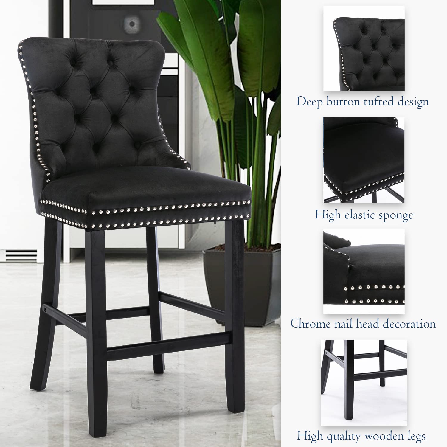 Velvet Bar Stools With Studs