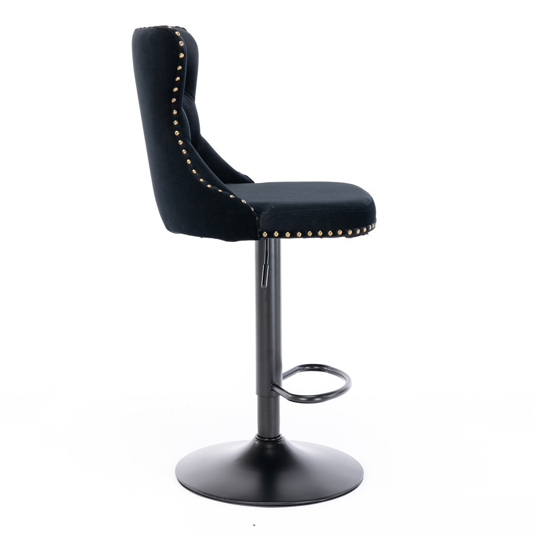 2X Height Adjustable Swivel Bar Stool Velvet Nailhead Barstool With Footrest Grey/Black
