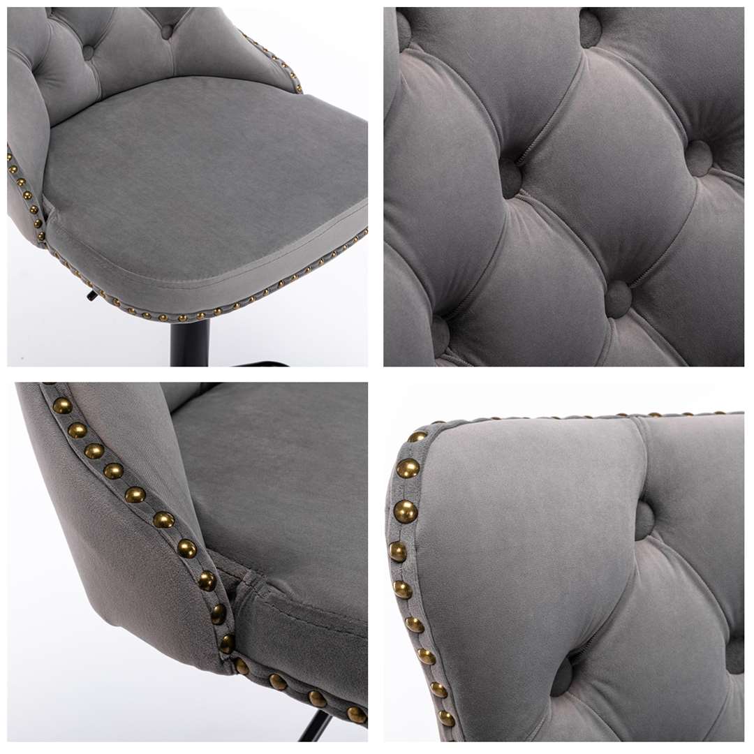 2X Height Adjustable Swivel Bar Stool Velvet Nailhead Barstool With Footrest Grey/Black