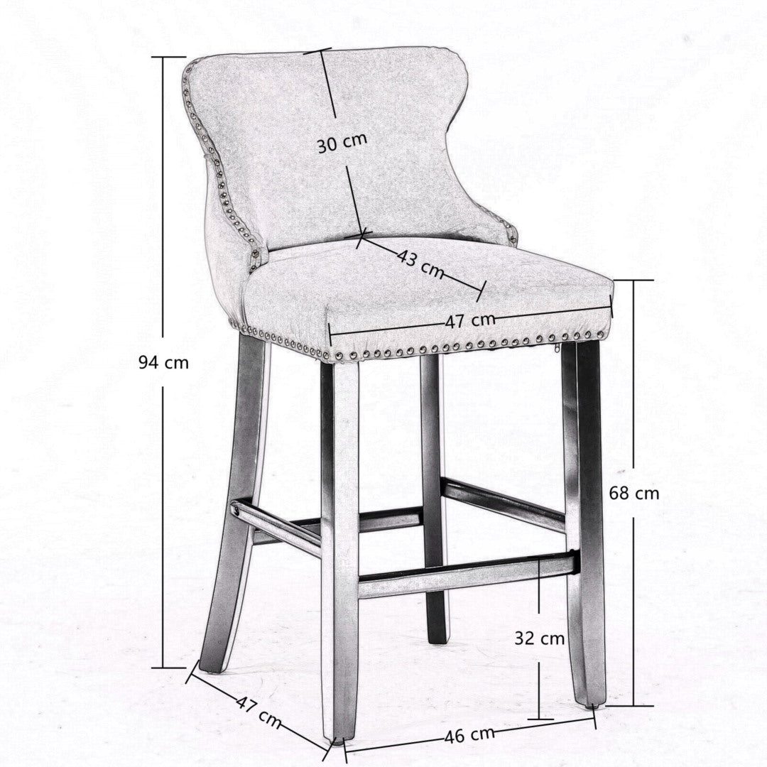 2X Velvet Upholstered Button Tufted Bar Stools With Wood Legs And Studs-Beige