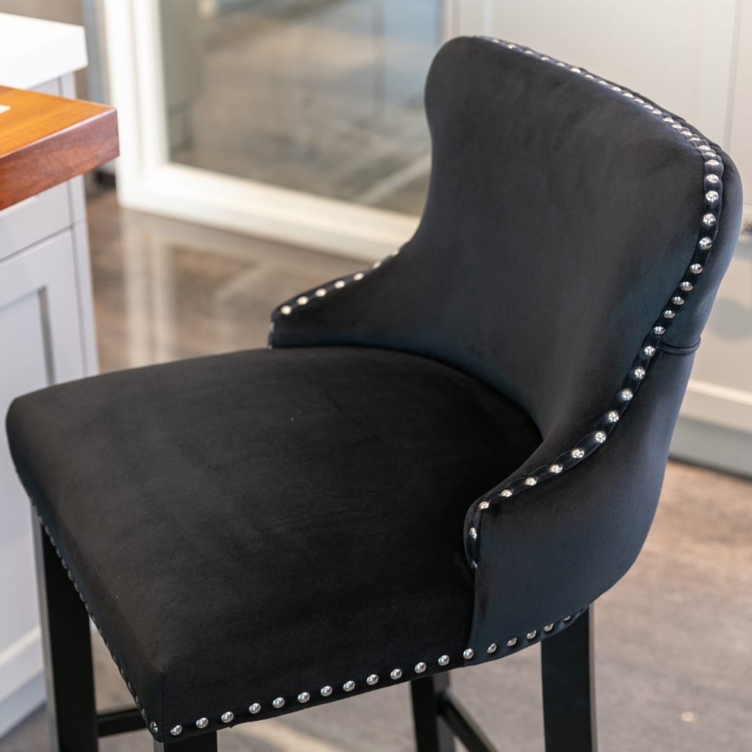 Velvet Bar Stools Black Tufted