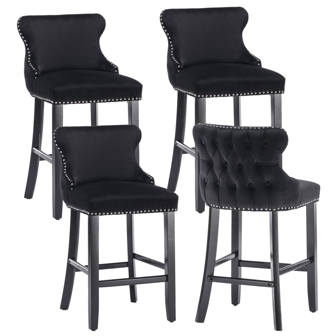 Velvet Bar Stools Black Tufted