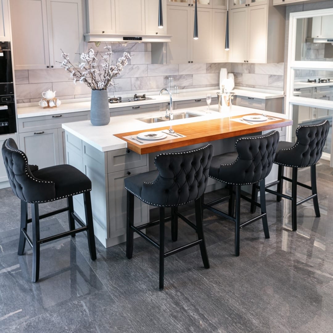 Velvet Bar Stools Black Tufted