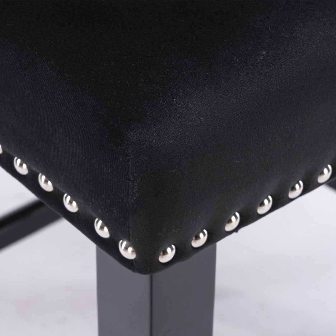 2X Velvet Upholstered Button Tufted Bar Stools With Wood Legs And Studs-Black