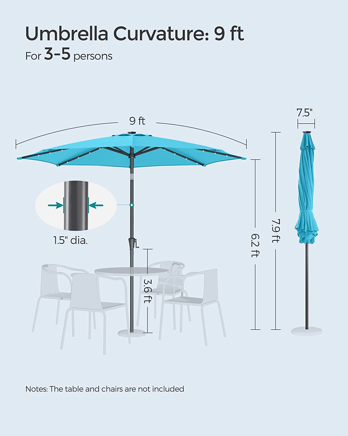2.7m Solar Lighted Outdoor Patio Umbrella