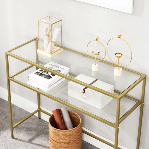 Console Table With Tempered Glass Gold Colour Lgt025A01