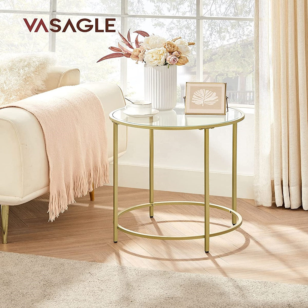 Round Side Tables Set Of 2 Tempered Glass With Steel Frame Gold