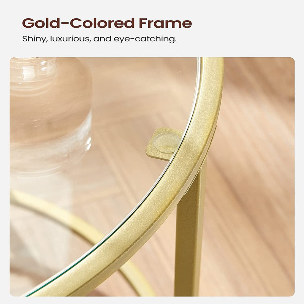 Round Side Tables Set Of 2 Tempered Glass With Steel Frame Gold