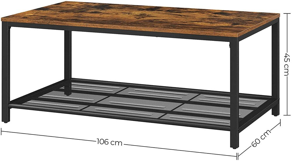 Rustic Brown Coffee Table With Mesh Shelf For Ample Storage