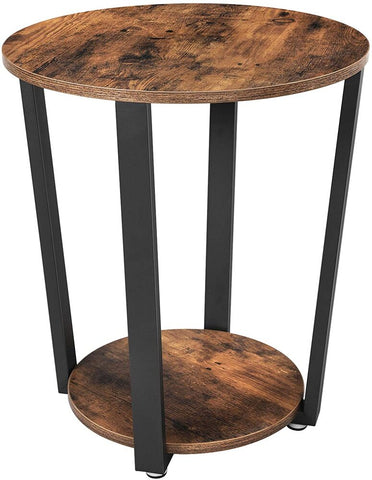 Side Table Industrial Coffee Table Round Sofa Table With Iron Frame for Living Room Rustic Brown LET57X