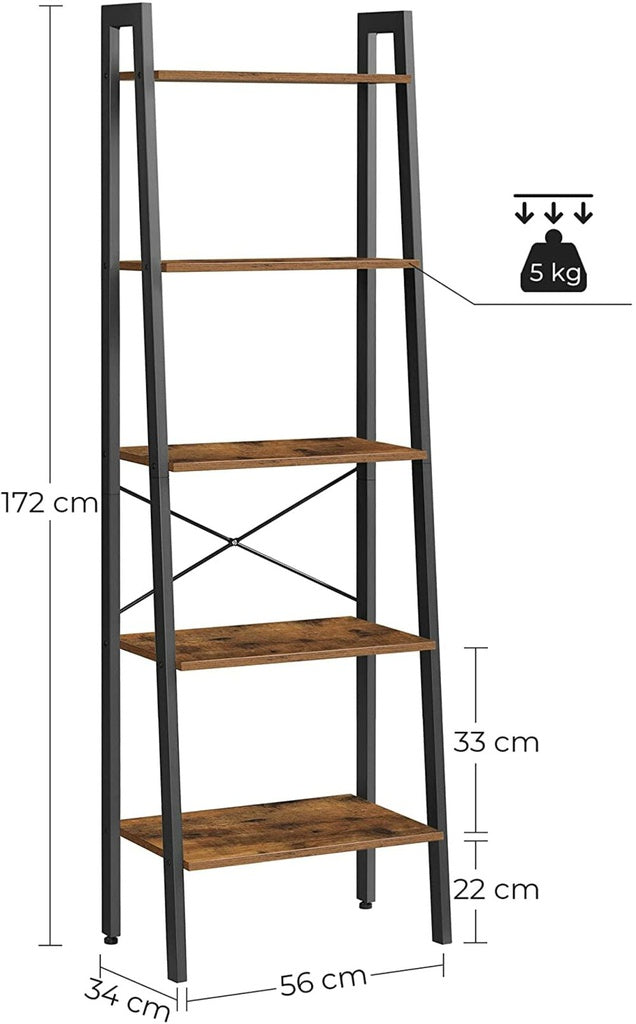 Ladder Shelf 5-Tier Rustic Brown LLS45X