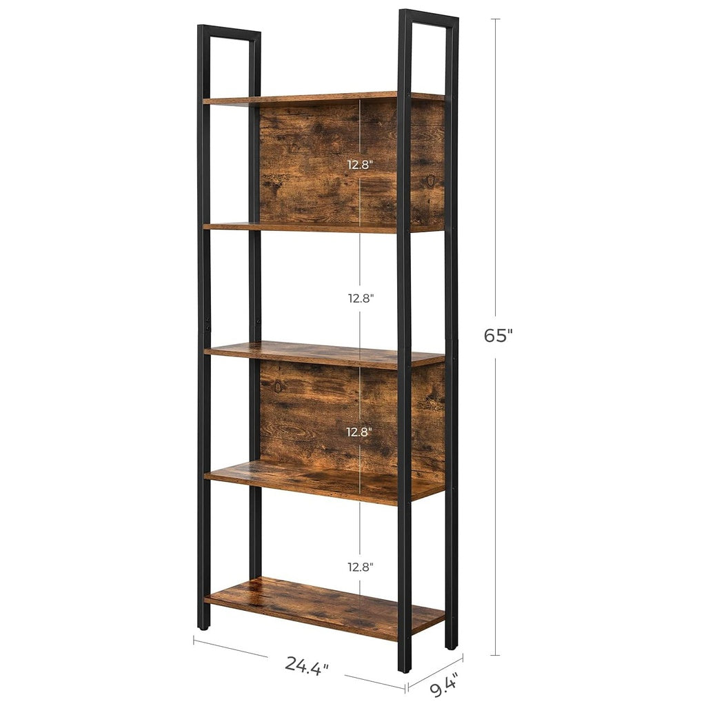 Bookshelf With 5 Shelves Rustic Brown And Black
