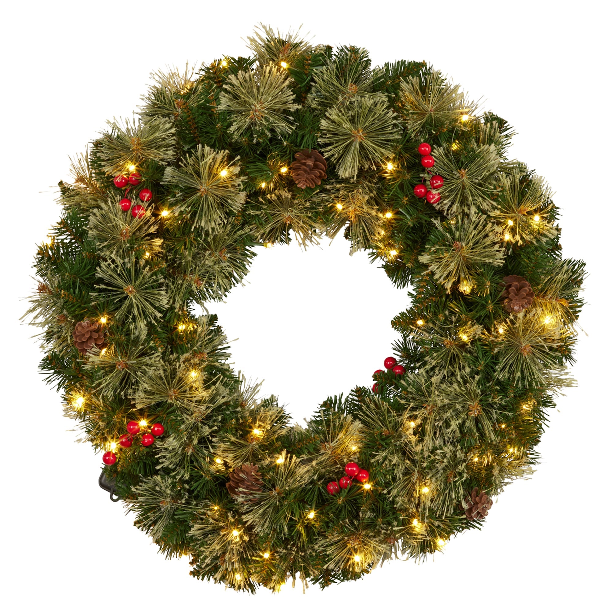 61cm Christmas Wreath LED Lights Pine Cones Berries Front Door Decor