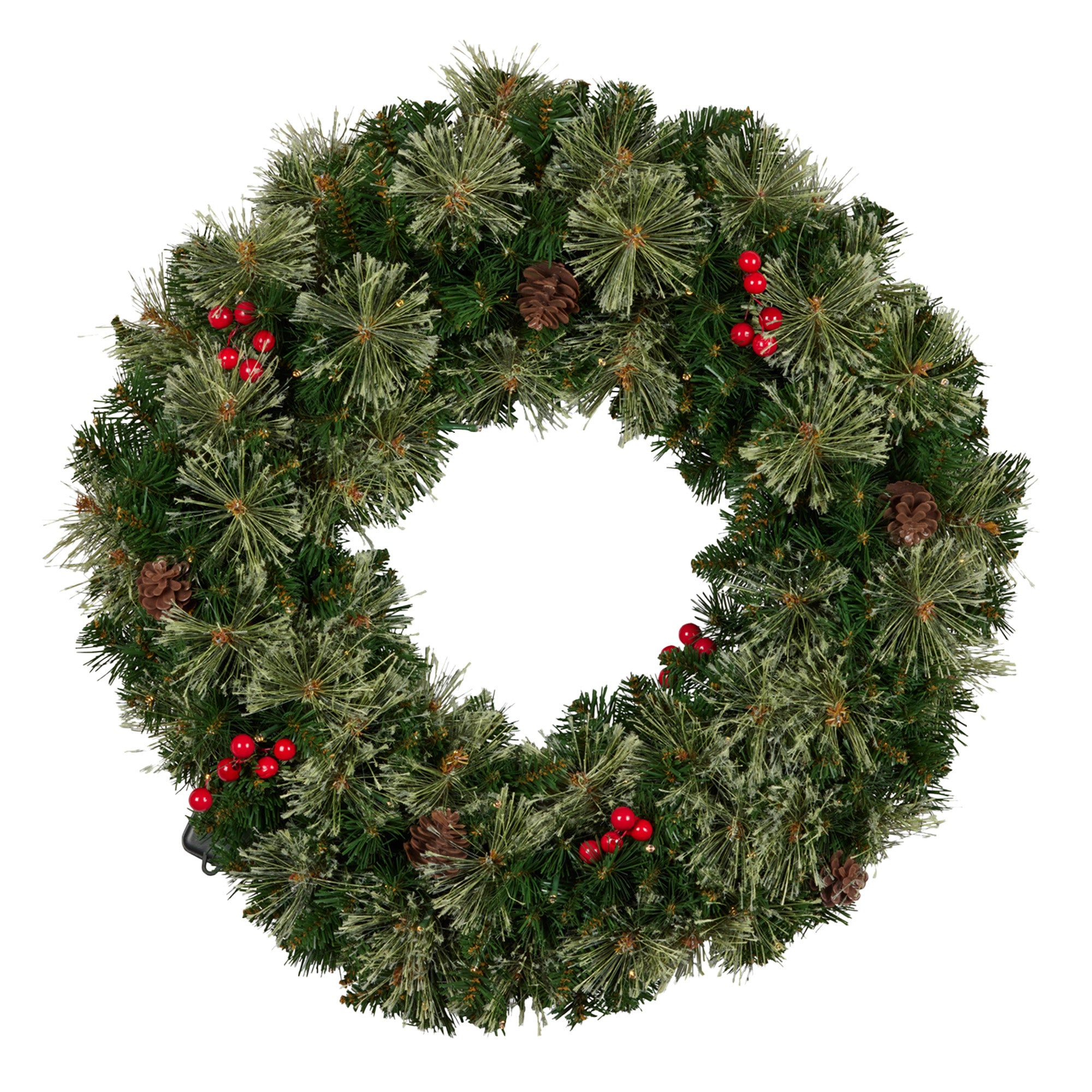 61cm Christmas Wreath LED Lights Pine Cones Berries Front Door Decor
