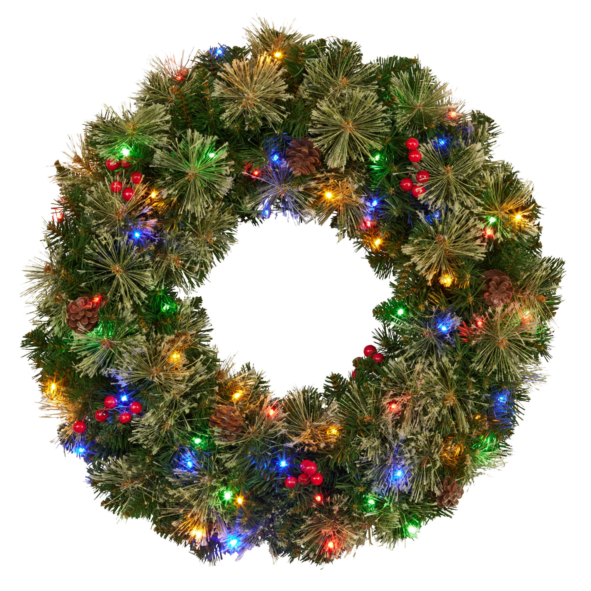 61cm Christmas Wreath LED Lights Pine Cones Berries Front Door Decor