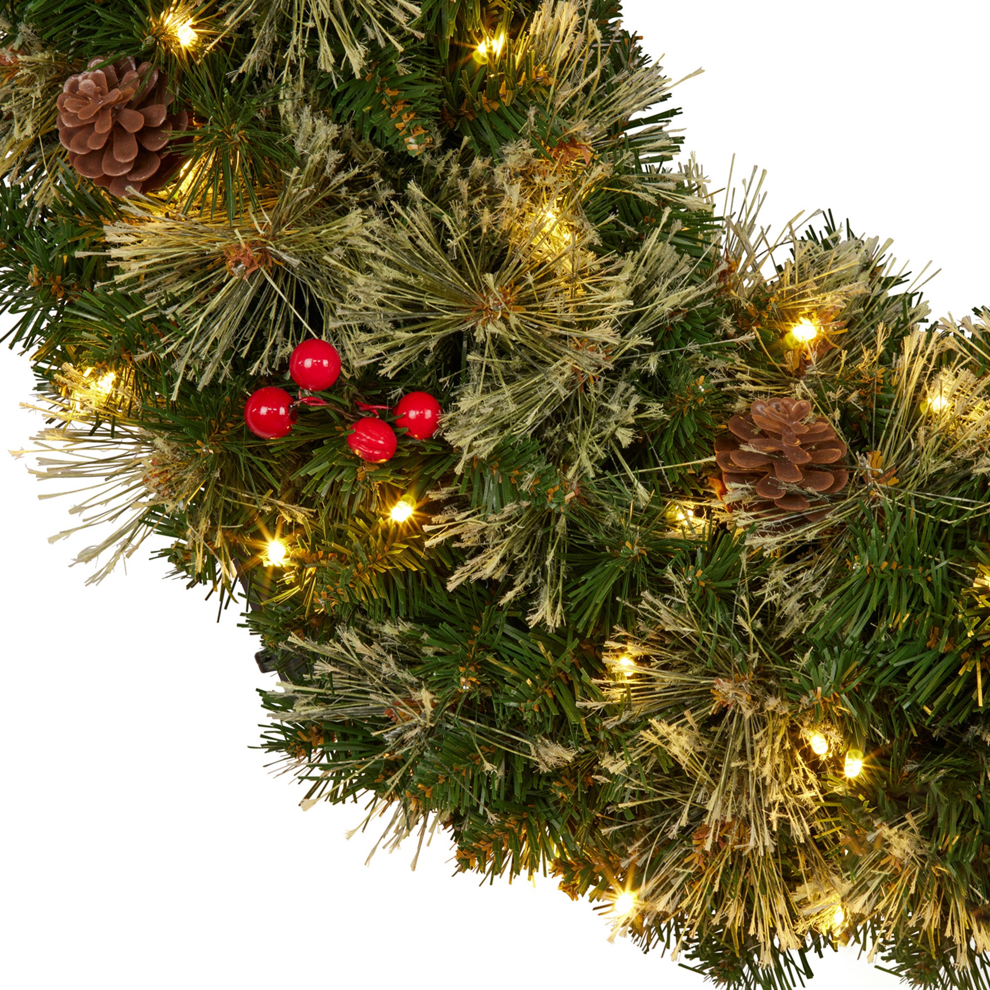 61cm Christmas Wreath LED Lights Pine Cones Berries Front Door Decor