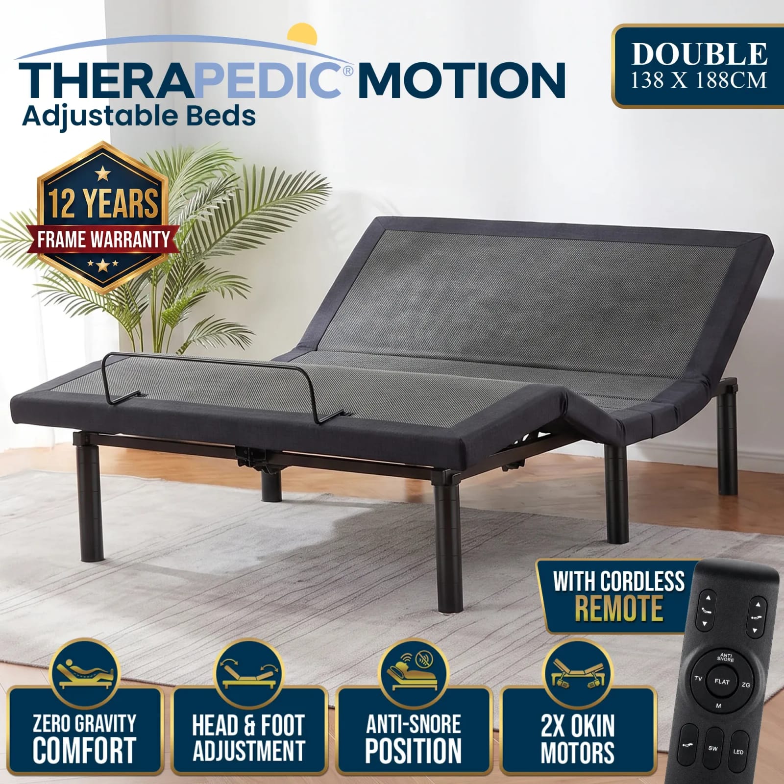 Adjustable Double Bed Base Wireless 138x188cm