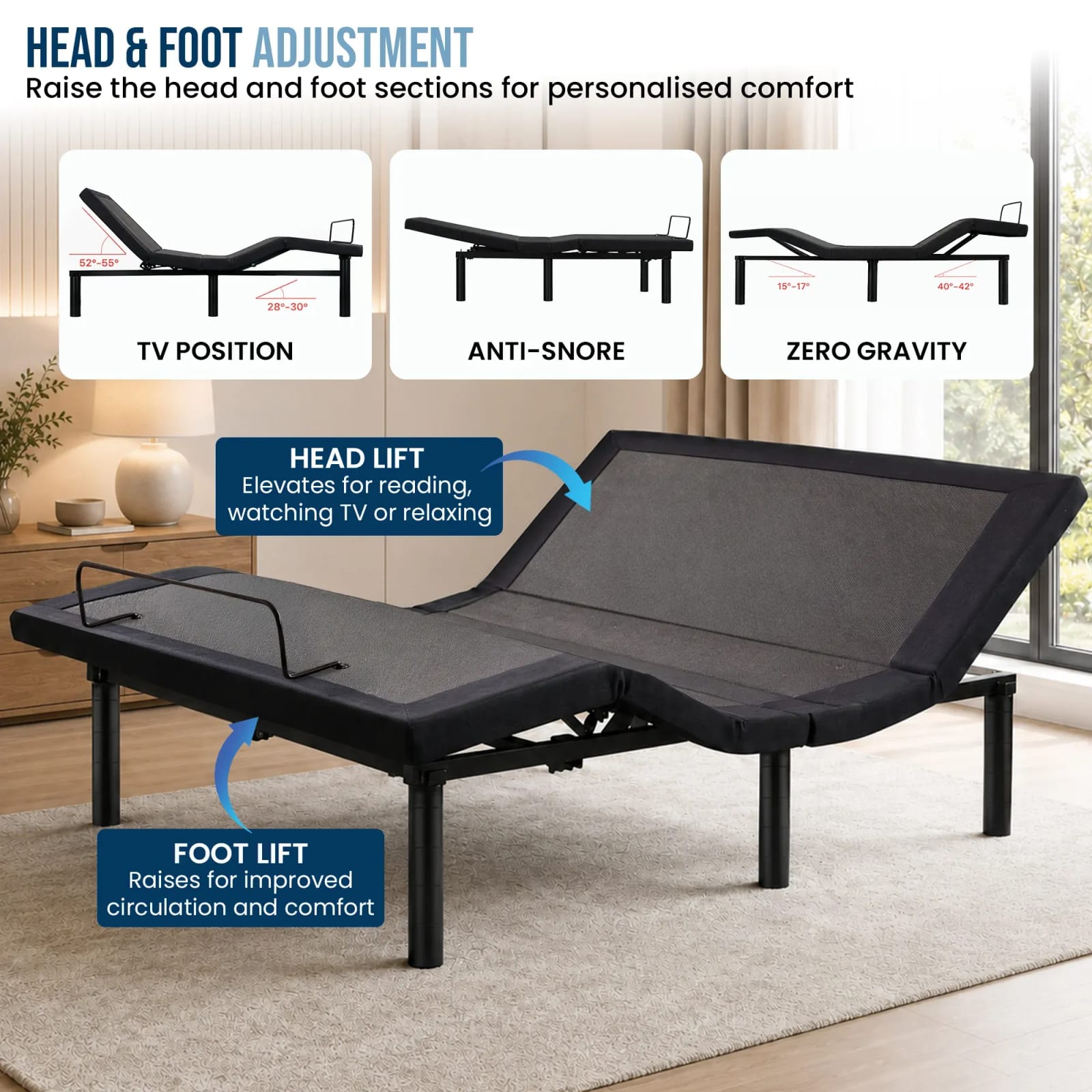 Adjustable Double Bed Base Wireless 138x188cm