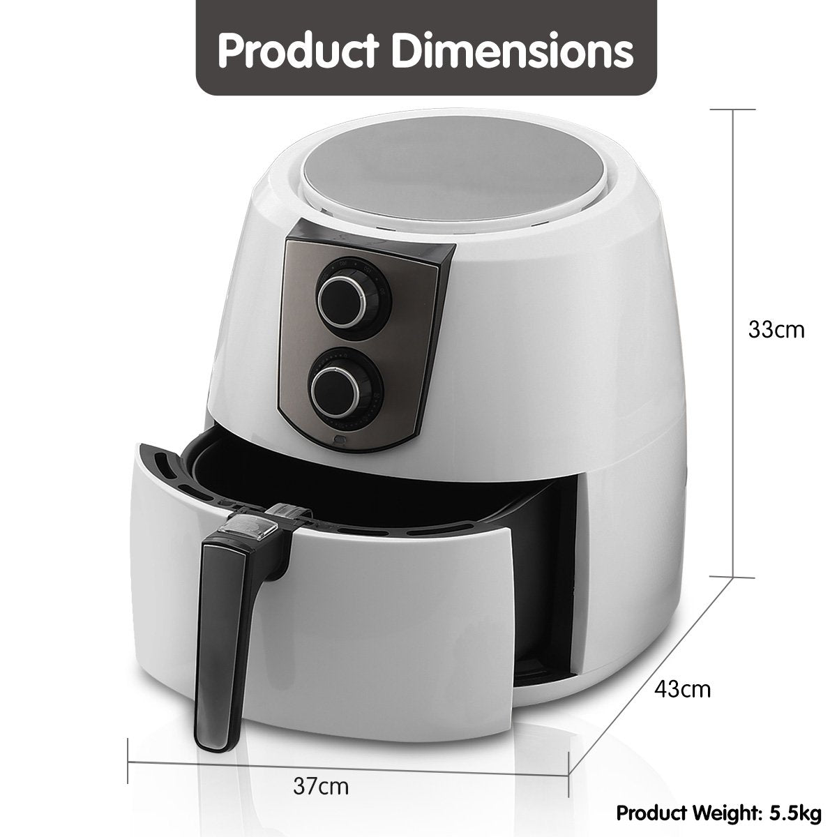 7.2l 1800w Electric Air Fryer Healthy Cooker Fryers Kitchen Oven Oil Free Low Fat White