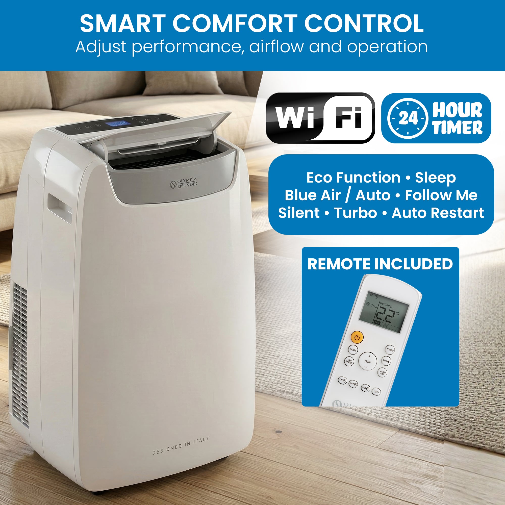 3.5kW Portable Air Conditioner Wifi Remote Cooling Heating Quiet Unit