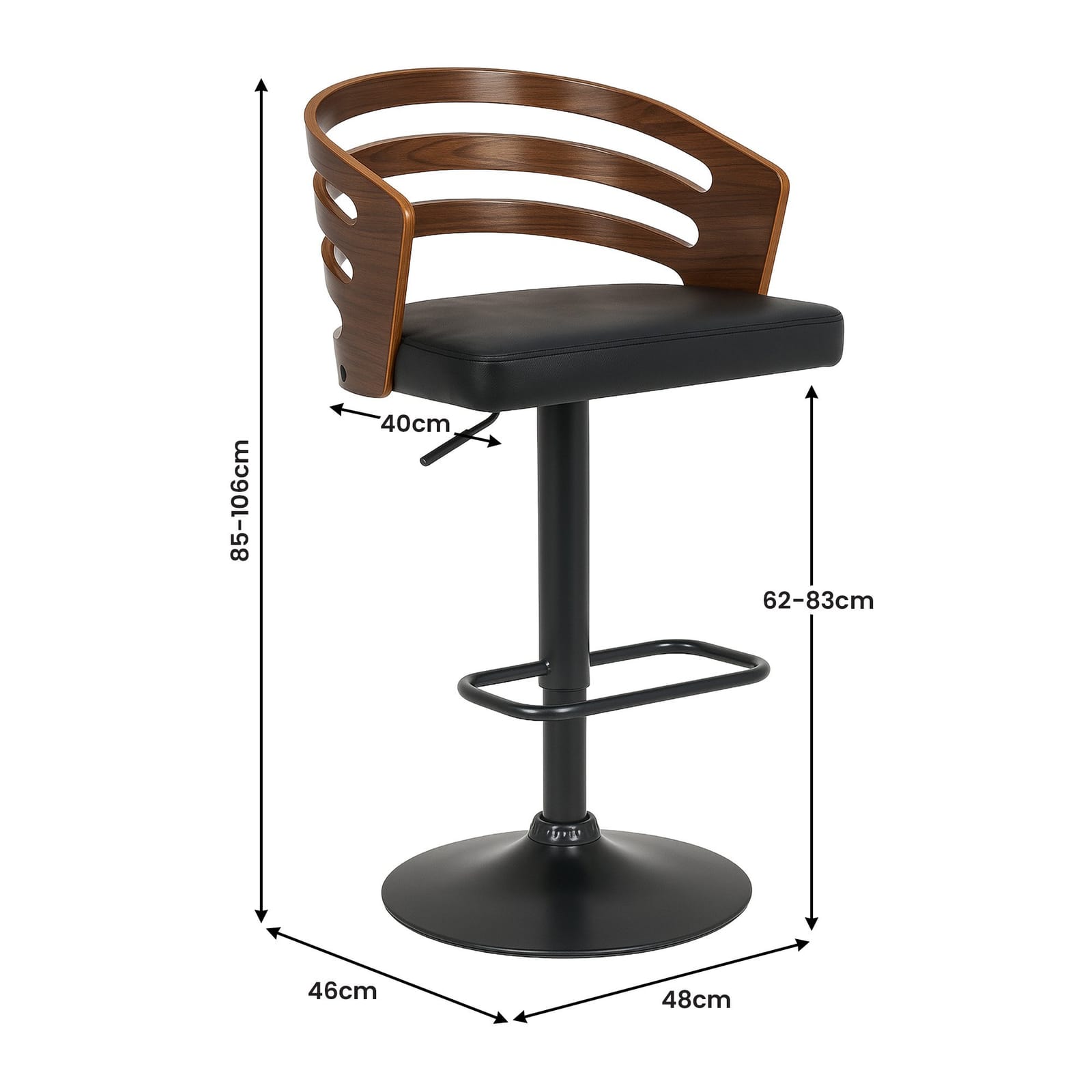 Bar Stool Adjustable Height Swivel 46x48x85cm