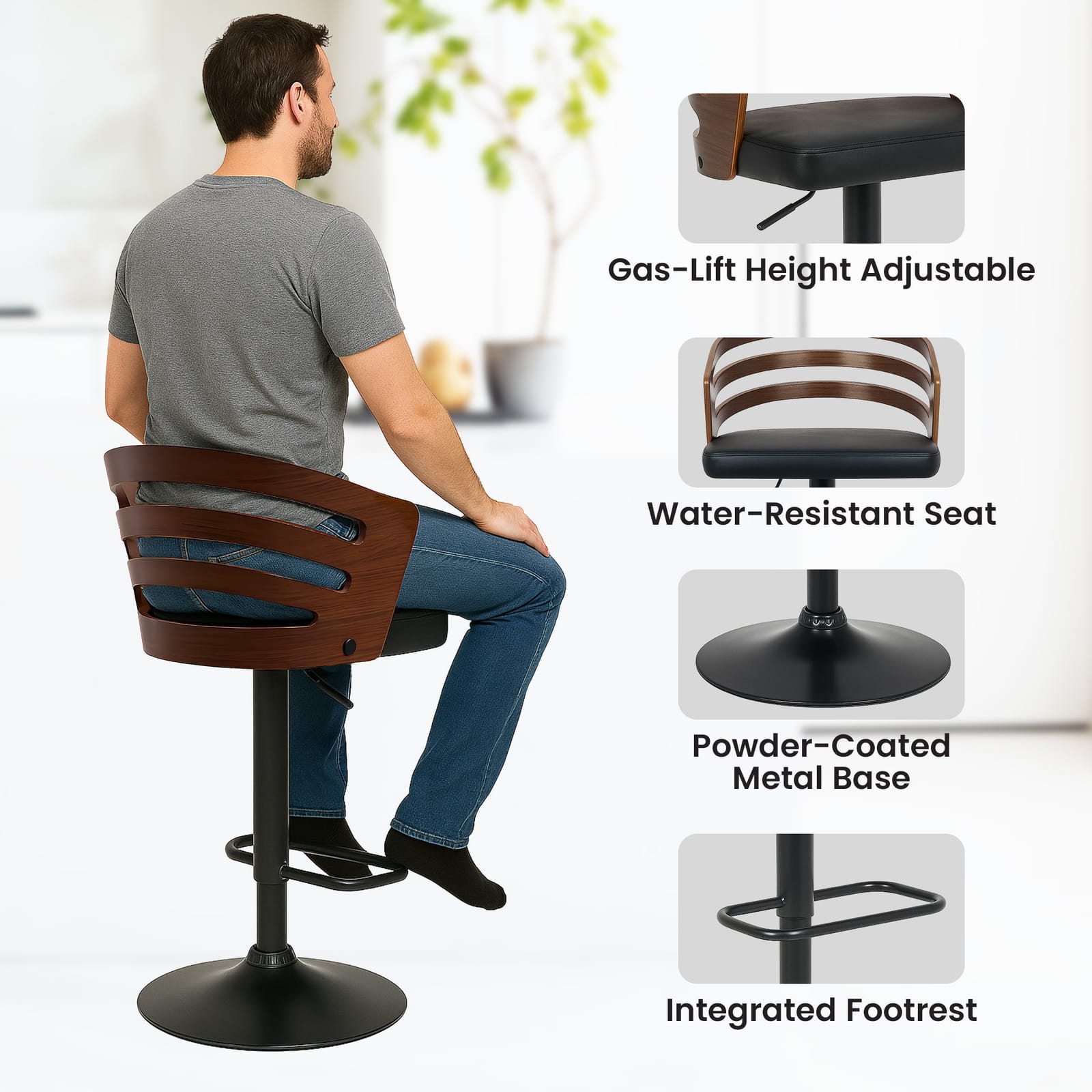 Bar Stool Adjustable Height Swivel 46x48x85cm