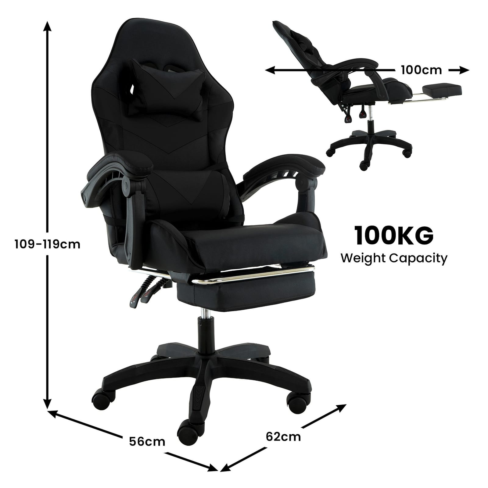 Reclining Office Chair Black 62x56x109cm