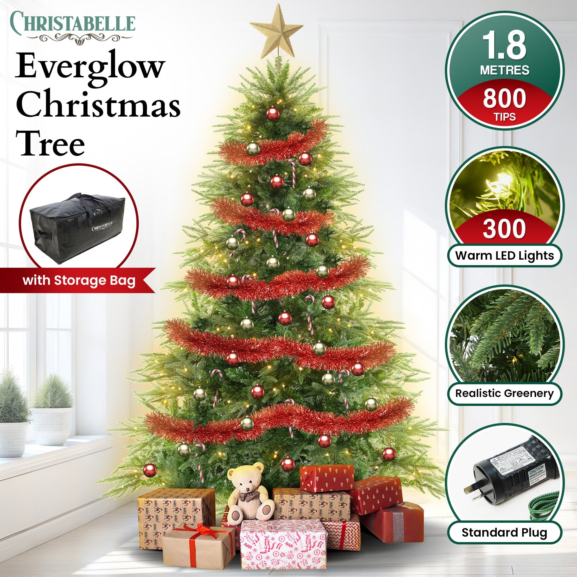 1.2M/1.8M Prelit Everglow Fir Christmas Tree With 150 Led Lights