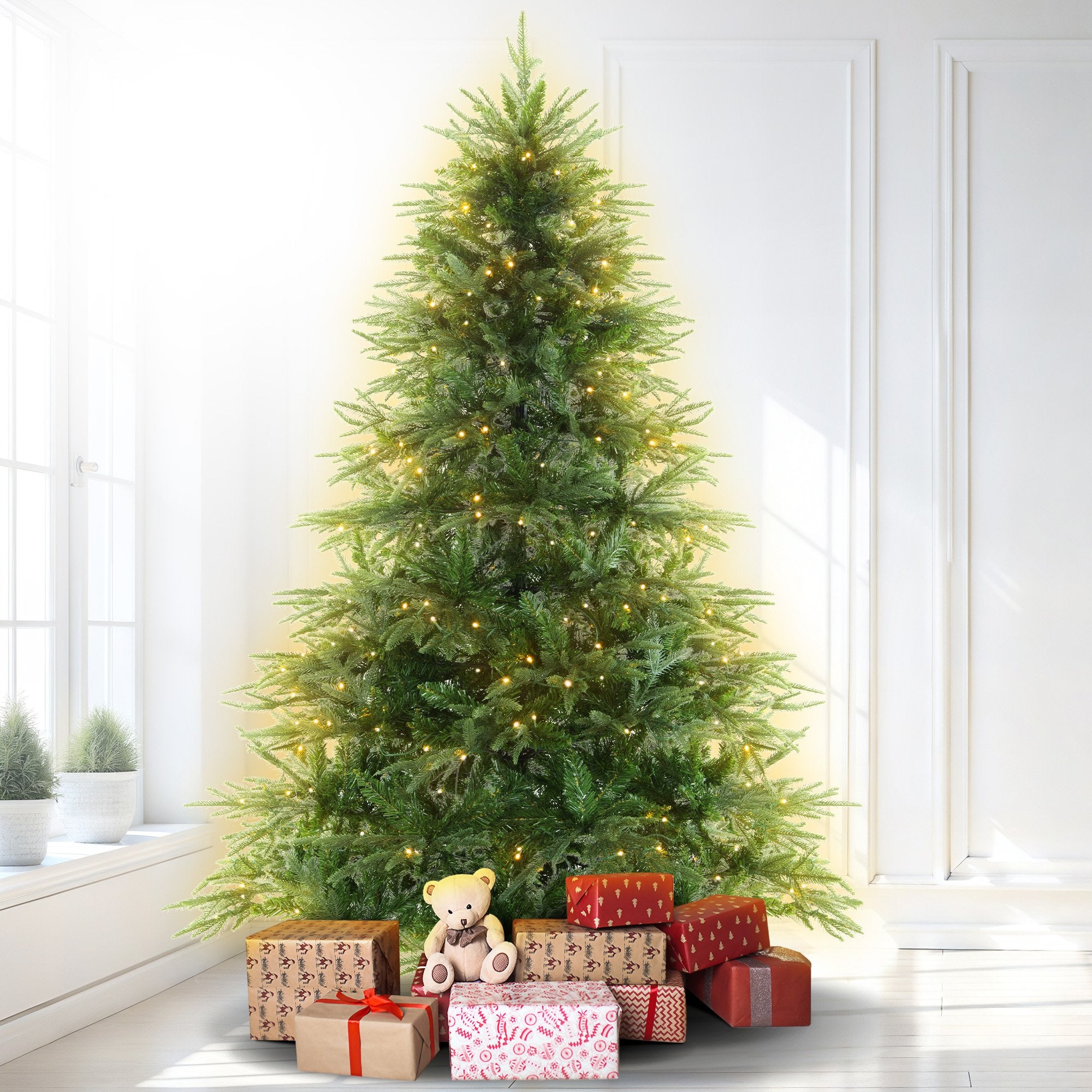1.2M/1.8M Prelit Everglow Fir Christmas Tree With 150 Led Lights
