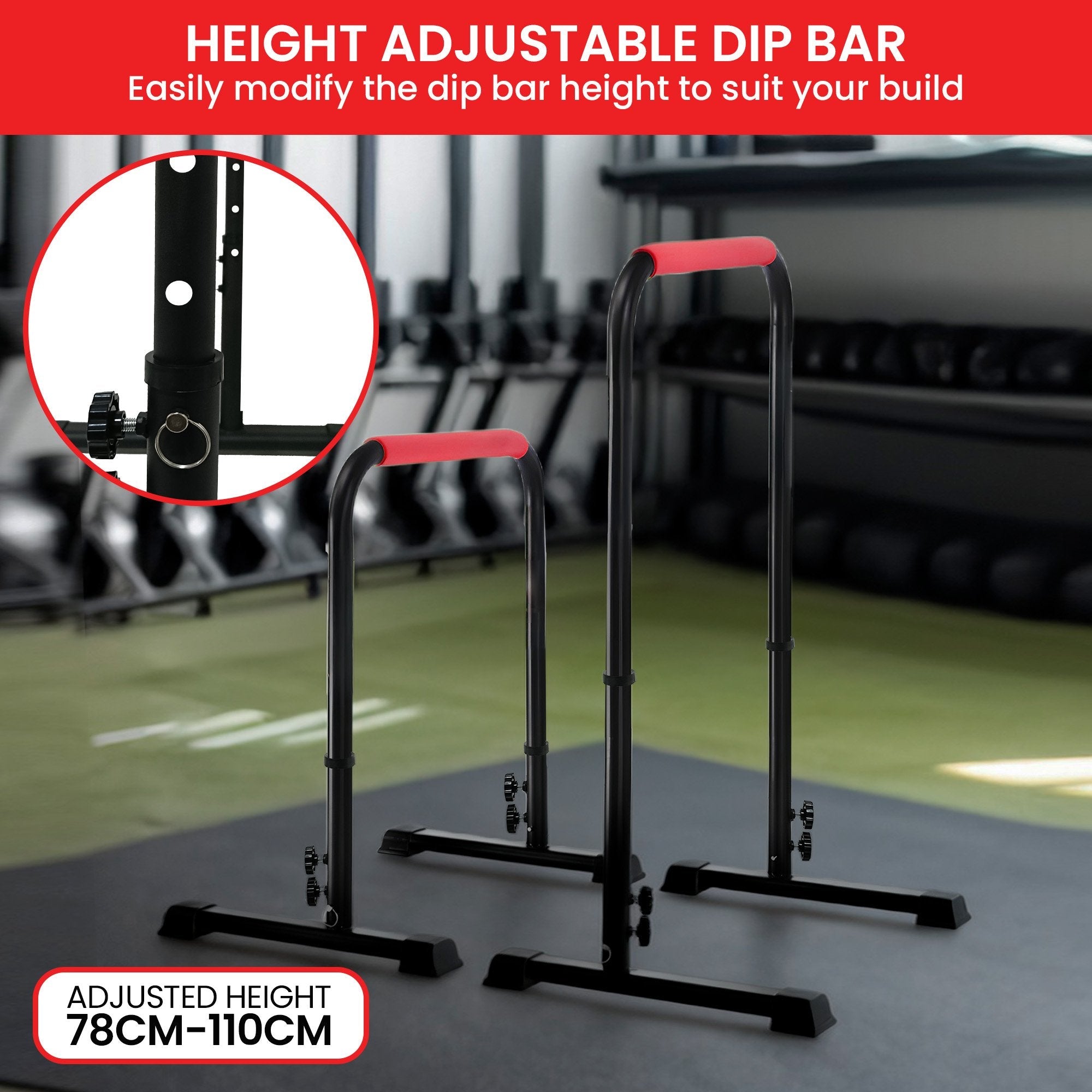 Height-Adjustable Dip Bars Pair Load Capacity 200Kg Separated Type